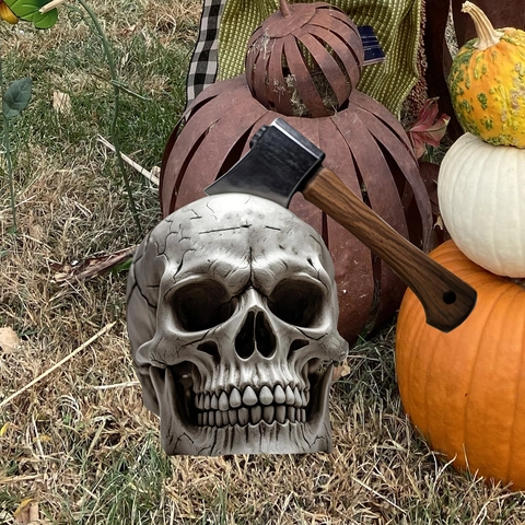 Picchetto Da Giardino Halloween PVC Teschio Spaventoso Con Ascia Design Esterno Cortile Prato Segno Decorativo Impermeabile Ornamento Gotico