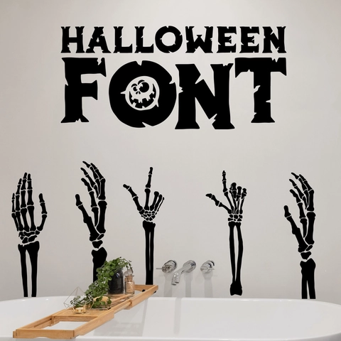 Adesivo da Parete a Mano di Scheletro di Halloween Decalcomania in PVC Rimovibile per Soggiorno Camera da Letto Bagno Festa Casa Decorazione
