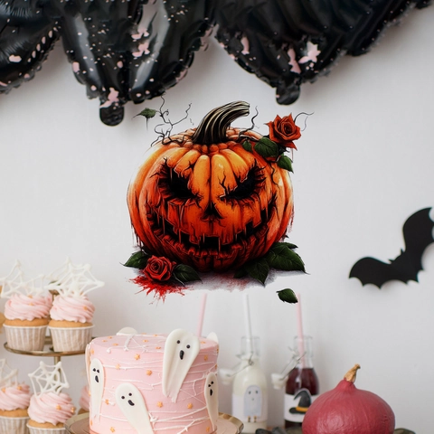 Adesivo da Parete Zucca di Halloween Malvagia Rosa Rossa Gotico PVC Decalcomania Autoadesiva Per Soggiorno Camera da Letto Festa
