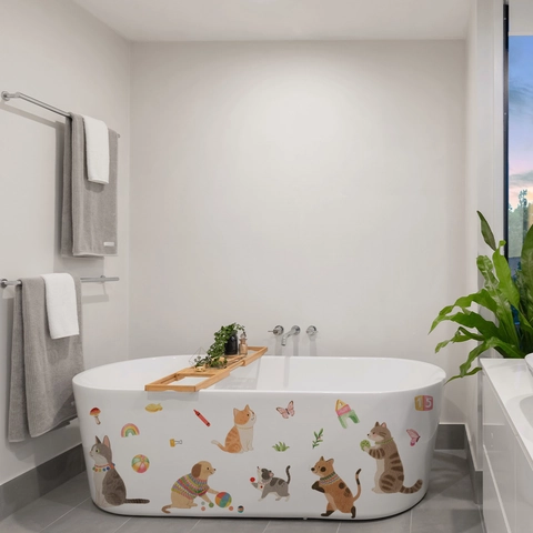 Watercolor Cartoon Animal Wall Stickers PVC Hand-Painted Cat Dog Rainbow Decals For Kids Nursery Bedroom Bathroom Decor