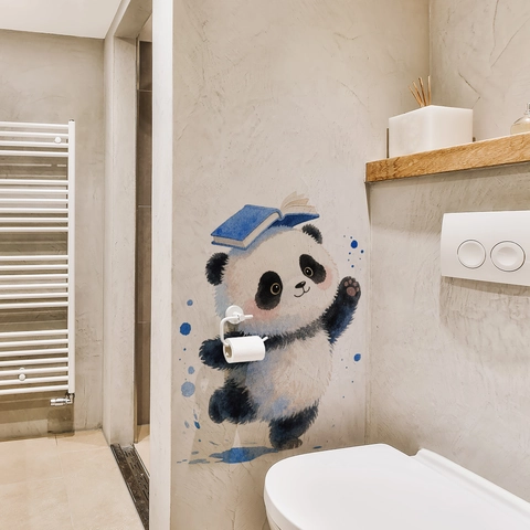 Adesivo da Parete Panda Acquerello Con Libro Blu Dipinto a Mano Animale Cartone Animato Decalcomania Decorativa per Casa
