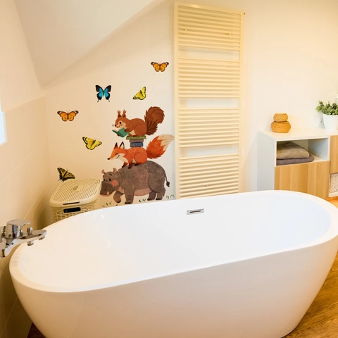 Cartoon Forest Animal Hippo Fox Squirrel Wall Stickers Waterproof PVC DIY Decals For Kids Nursery Room Bedroom Decor