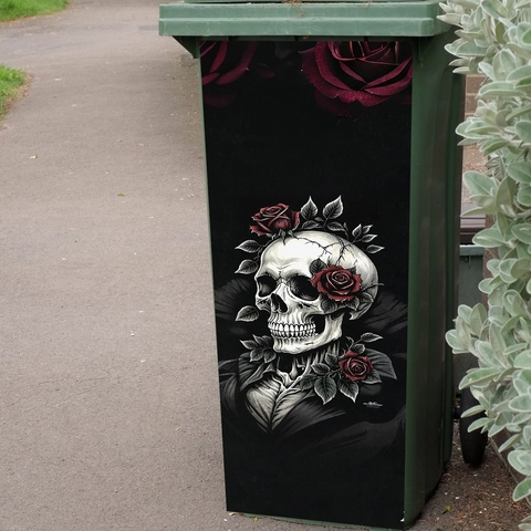 Adesivo Da Parete Halloween Teschio Gotico E Rose Rosse PVC Autoadesivo Decorazione Murale Arte Oscura Ornamento Festa