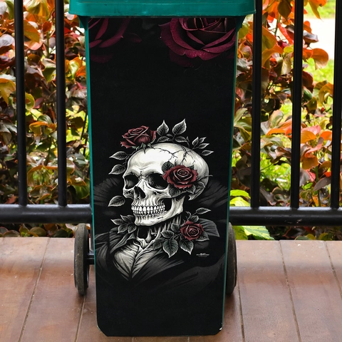 Adesivo Da Parete Halloween Teschio Gotico E Rose Rosse PVC Autoadesivo Decorazione Murale Arte Oscura Ornamento Festa