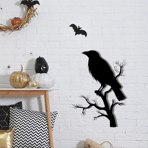 Halloween Crow Raven On Branch Wall Sticker Black PVC Self Adhesive Bat Silhouette Removable Home Decal Decoration
