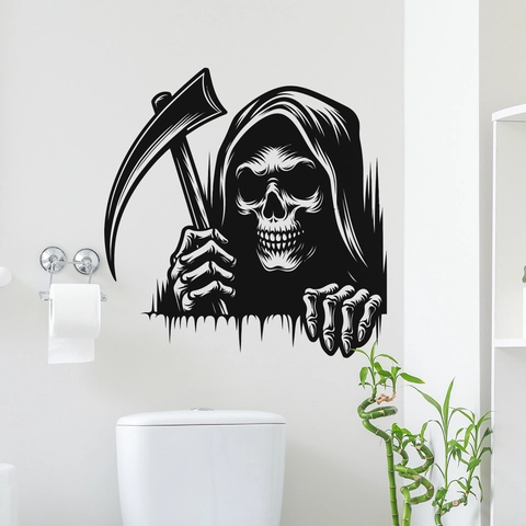 Sensenmann Mit Sense Wandaufkleber PVC Selbstklebend Halloween Gothic Home Decor Wandtattoo