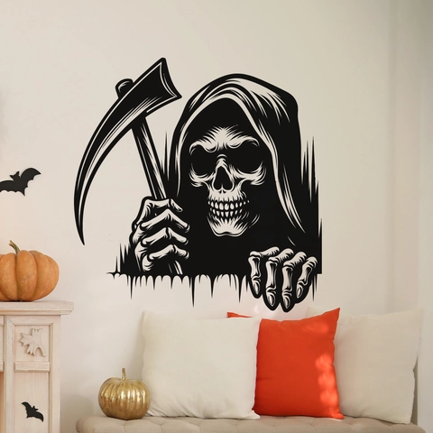 Sensenmann Mit Sense Wandaufkleber PVC Selbstklebend Halloween Gothic Home Decor Wandtattoo