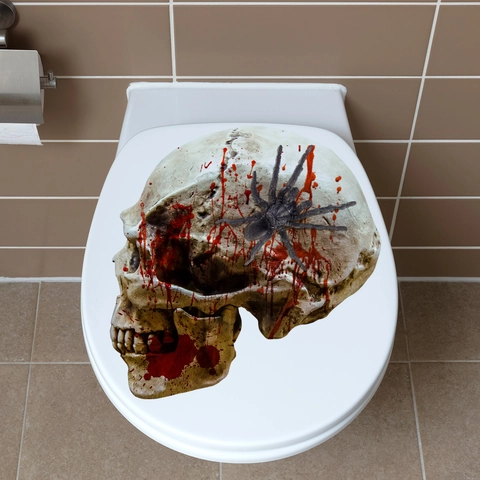 Autocollant Mural Halloween Horreur Crâne Araignée Sang Éclaboussure PVC Amovible Décoration Fête Maison Hantée
