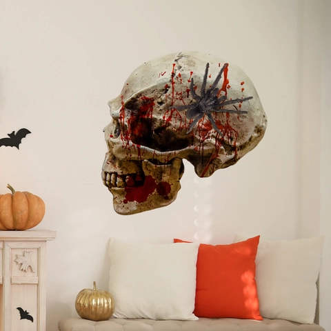 Autocollant Mural Halloween Horreur Crâne Araignée Sang Éclaboussure PVC Amovible Décoration Fête Maison Hantée