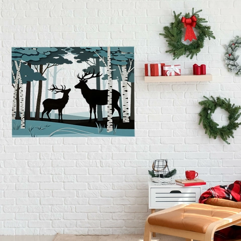 Pegatina de Pared Navidad Silueta Alce de Bosque PVC Nórdico Abedul Arte Calcomanía Para Sala de Estar Dormitorio Decoración