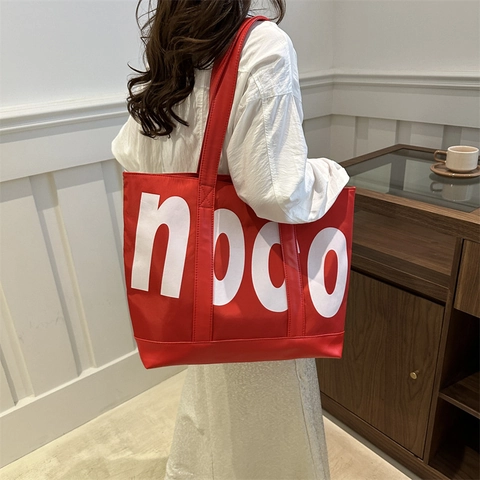 Borsa Tote Da Donna Di Grande Capacità Pelle PU Stampa Di Lettere Minimalista Urbano Borsa A Spalla Pendolare Chiusura Lampo