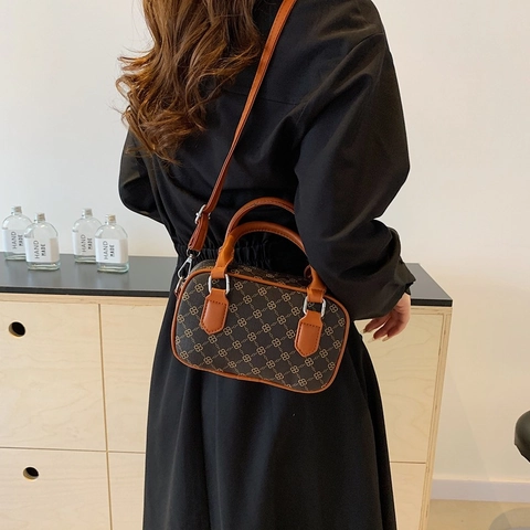Bolso Boston de Verano Minimalista Impreso de Cuero de PU para Mujer Bolso de Mano de Moda Bolso de Hombro Pequeño