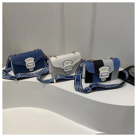 Women Crossbody Shoulder Bag PU Leather Canvas Small Square Flap Handbag Wide Letter Print Strap Chic Urban Casual