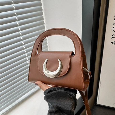 Damen Urban Einfach PU Leder Handtasche Mit Mondsichel-Schnalle Mode Quadratische Umhängetasche Für Den Täglichen Weg