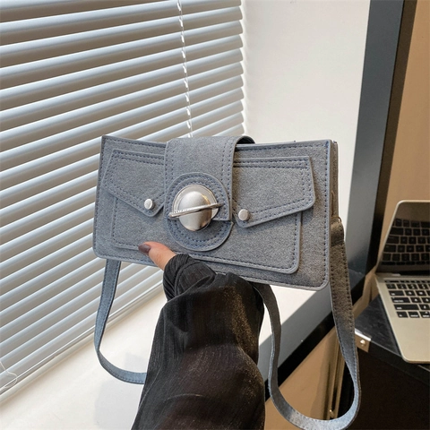 Γυναικεία Τσάντα Μασχάλης Ώμου Crossbody Ρετρό PU Υφή Denim Κλείδωμα Πλανήτη Ραφές 2024 Καλοκαιρινή Μόδα Μικρή Τετράγωνη Τσάντα