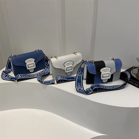 Women Fashion Small Square Crossbody Bag Minimalist Patchwork Suede Shoulder Bag With Wide Letter Strap Casual Daily Bag