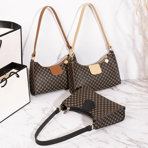 Bolso de Hombro de Axila para Mujer Vintage Estampado Geométrico Cuero PU Bolso de Moda Color de Contraste Bolso Pequeño Teléfono