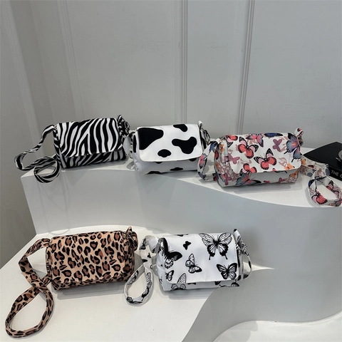Fashion Women Small Square Crossbody Bag Oxford Cloth Butterfly Animal Print Shoulder Bag Casual Ins Summer Style