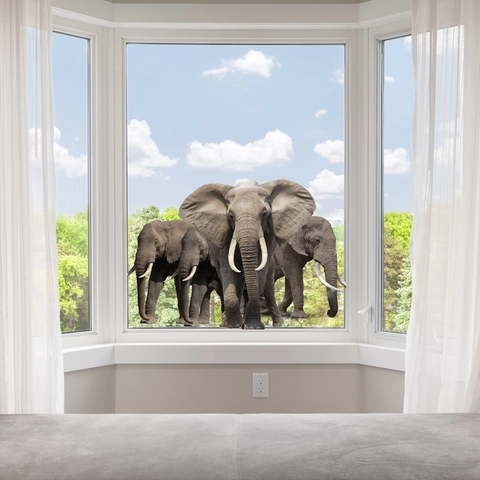 Elephant Landscape 3D Visual Window Wall Sticker PVC Waterproof Home Decor For Living Room Bedroom Glass Surface
