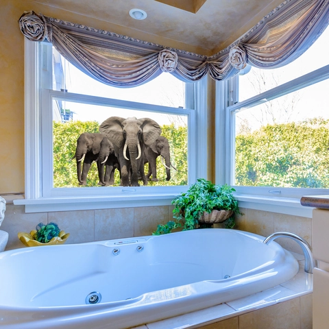 Elephant Landscape 3D Visual Window Wall Sticker PVC Waterproof Home Decor For Living Room Bedroom Glass Surface