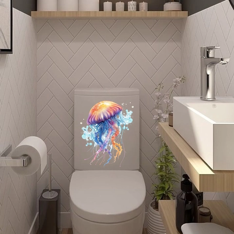 Adesivo Da Parete Medusa Luminosa Si Illumina Al Buio Acquerello Colorato PVC Impermeabile Autoadesivo Arredo Bagno