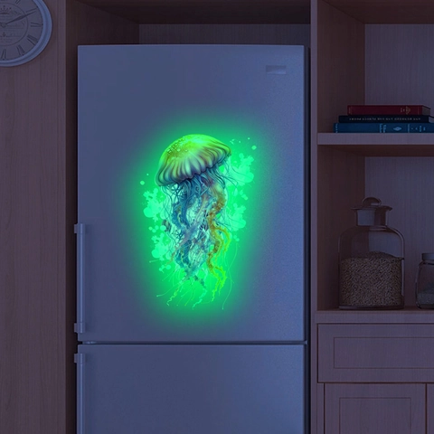 Adesivo Da Parete Medusa Luminosa Si Illumina Al Buio Acquerello Colorato PVC Impermeabile Autoadesivo Arredo Bagno