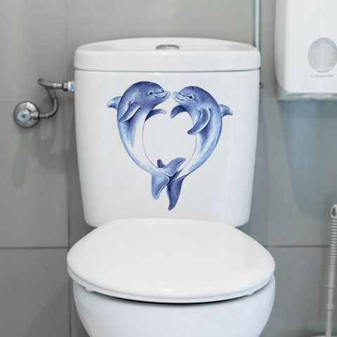 Leuchtender Delfin Herz Toilettenaufkleber Glow In The Dark PVC Wasserdicht Selbstklebend Badezimmer Wandtattoo Marine Dekor