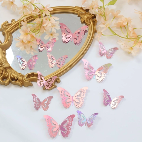 3D Hollow Glitter Butterfly Wall Stickers Metallic Butterfly Wall Decor For Living Room Bedroom Wedding Party Home Decoration