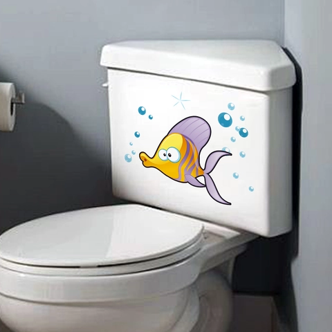 Autocollants Muraux Lumineux Brille Dans Le Noir Poisson Tropical Dessin Animé Bulles Étoile PVC Imperméable Déco Salle Bain