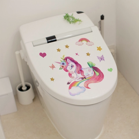 Leuchtende Einhorn Wandaufkleber Leuchten Im Dunkeln PVC Wasserdichte Toilettenaufkleber Regenbogen Stern Cartoon Kinderzimmer