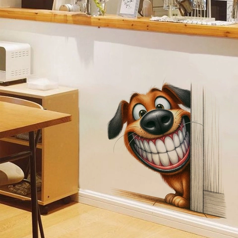 Cartoon Animal Wall Sticker Waterproof PVC 3D Dog Cat Giraffe Decal For Kids Room Living Room Bathroom Decor Self Adhesive Mural