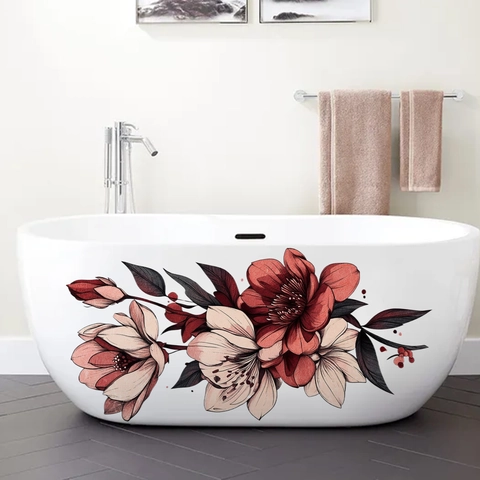 Adesivi Murali Floreali PVC Autoadesivi Decorazione Fiore Rosso Per Camera Da Letto Bagno Casa Dipinto A Mano Estetico
