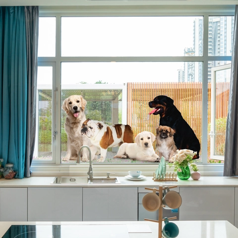 Realistic Dog Window Stickers Double Sided Visible PVC Decals Golden Retriever Bulldog Home Glass Decoration Removable