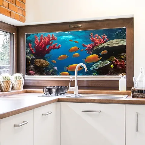 Película Estática Para Ventana Mundo Submarino Peces Del Océano Arrecife De Coral Patrón PVC Pegatina De Vidrio Impermeable Decoración