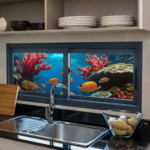 Película Estática Para Ventana Mundo Submarino Peces Del Océano Arrecife De Coral Patrón PVC Pegatina De Vidrio Impermeable Decoración