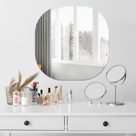 Miroir Mural Autocollant Carré Arrondi Sans Cadre Haute Définition Réflexion DIY Décoration Maison Pour Salon Salle De Bain