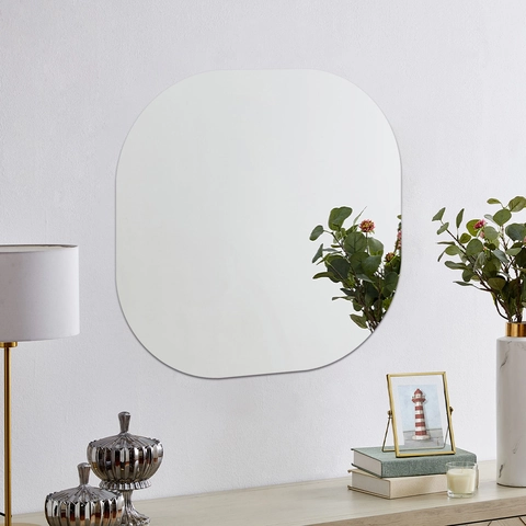 Miroir Mural Autocollant Carré Arrondi Sans Cadre Haute Définition Réflexion DIY Décoration Maison Pour Salon Salle De Bain