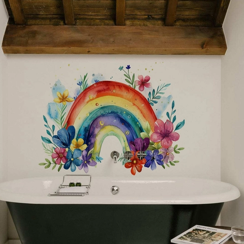Aquarell Regenbogen Blumen Wandtattoo PVC Selbstklebend Wandbild Für Kinderzimmer Schlafzimmer Badezimmer Wohnkultur