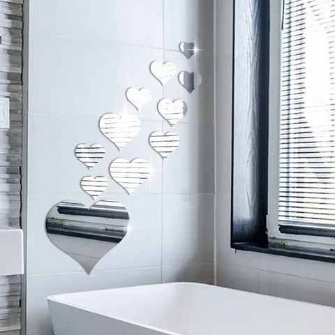 Creative Heart Shaped Mirror Wall Stickers Irregular DIY Self Adhesive Mirror Decals For Living Room Bedroom Home Decor