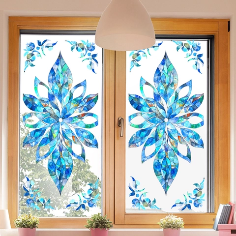 Pegatina Ventana Flores Estilo Vitral PVC Doble Cara Visible Mosaico Arte Película Privacidad Hogar