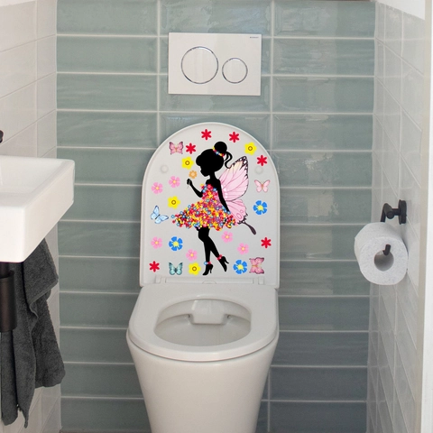 Pegatina De Pared Luminosa Hada Falda Floral Mariposas Para Baño Inodoro Sala De Estar Calcomanía Autoadhesiva