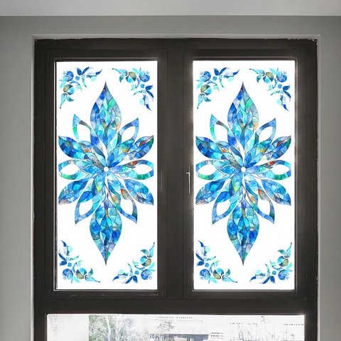 Pegatina Ventana Flores Estilo Vitral PVC Doble Cara Visible Mosaico Arte Película Privacidad Hogar