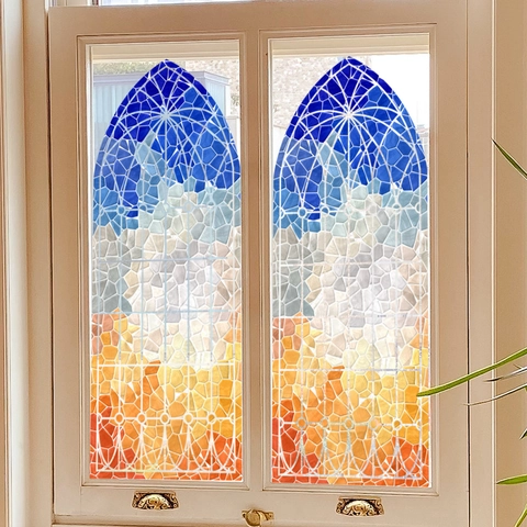 Pellicola Artistica Per Vetrate Finestre PVC Arco Chiesa Mosaico Motivo Traslucido Privacy Decorazione Per Casa Camera Da Letto Bagno