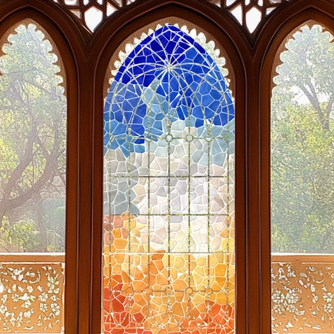 Pellicola Artistica Per Vetrate Finestre PVC Arco Chiesa Mosaico Motivo Traslucido Privacy Decorazione Per Casa Camera Da Letto Bagno