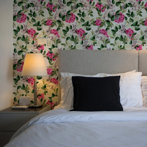 Autocollant Mural Fleurs Et Lapin Vintage Papier Peint Autocollant Pour Chambre Salon Décoration Maison Style Pastoral