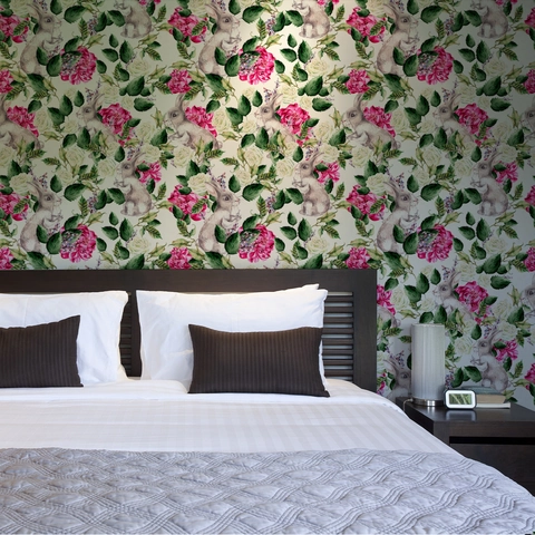 Autocollant Mural Fleurs Et Lapin Vintage Papier Peint Autocollant Pour Chambre Salon Décoration Maison Style Pastoral