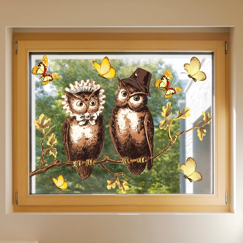 Pegatinas De Ventana De Búho Y Mariposa Vintage Visibles De Doble Cara PVC Calcomanías De Vidrio Extraíbles Para El Hogar