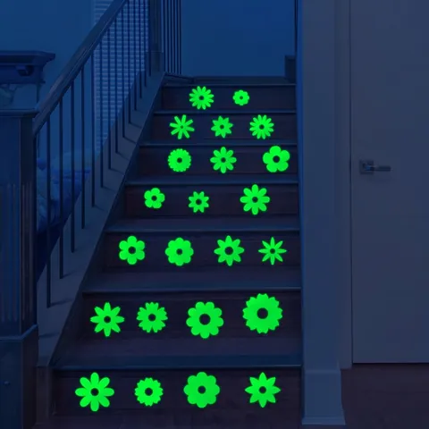 Autocollants Muraux Lumineux Dans Le Noir Fleurs Autocollants Pour Escaliers PVC Autocollants Décoratifs Salle De Bain