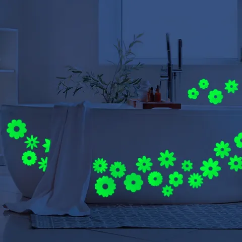 Autocollants Muraux Lumineux Dans Le Noir Fleurs Autocollants Pour Escaliers PVC Autocollants Décoratifs Salle De Bain