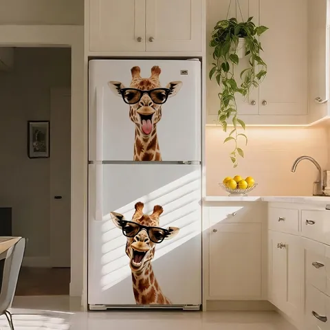 Autocollants de Fenêtre Girafe de Dessin Animé Drôle avec Lunettes PVC Imperméable Stickers Muraux Visibles des Deux Côtés